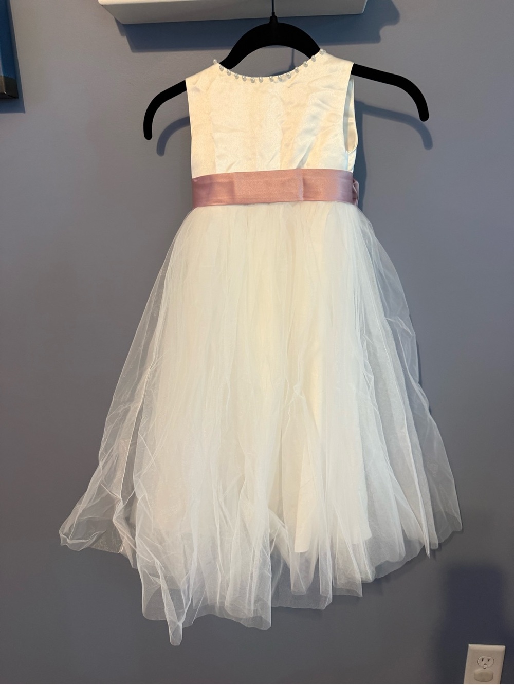 Ivory Tulle Flower Girl Dress with Dusty Rose Sash